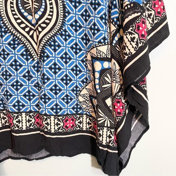 Flying Tomato Women's Blue Rayon Paisley Print Pullover Poncho Top Size Large - Picture 8 of 13